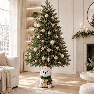 Generico Base Albero Orsetto Bianco Con Stella Decorazione Natalizia