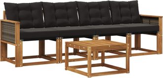 vidaXL Conjunto De Sof&aacute;s De Exterior 5 Uds. Natural Y Negro Vidaxl