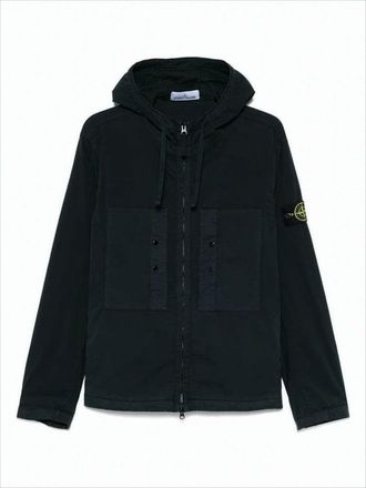 Stone Island Minimalist Black Hooded Jacket With Dual Chest Pockets