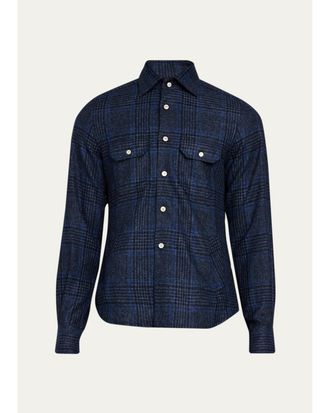 Kiton Mens Cashmere Plaid Overshirt