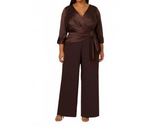 Adrianna Papell Halter Neck Full-Length Jumpsuit With Buckle Waist - Plus In Dark Brown