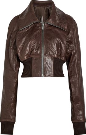 Rick Owens Dracuflight Cropped Leather Bomber Jacket - Dark Brown - 42 (UK10 / S)