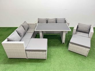 Fimous Patio Garden Furniture Sets with 2 Big Stool Light Grey