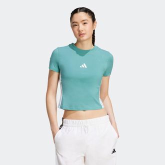 adidas T-Shirt ADIDAS SPORTSWEAR W 3S SJ BABY T, Damen, Gr. XL, weiss (powder teal, wei&szlig;), Obermaterial: 93% Baumwolle, 7% Elasthan, Rundhals, Shirts T-Shirt