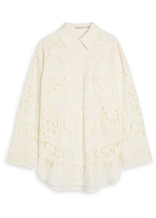 Alice & Olivia Finley Embroidered Cotton-blend Shirt - Off White - S (UK8-10 / S)