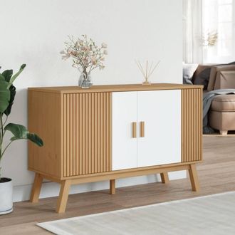 Berkfield Home Sideboard OLDEN White & Brown 114x43x73.5 cm Solid Wood Pine in Natural