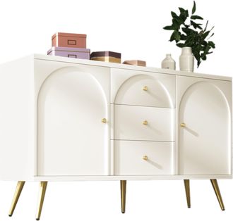 STILVORA C&oacute;moda Con 2 Puertas Y 3 Cajones, Estante Ajustable, Estilo Cl&aacute;sico, En Madera Y Metal, 140&times;40&times;84 Cm, Blanco Crema