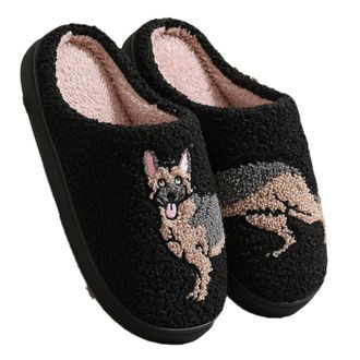 Generic Womens Mens Fuzzy Slipper Interesting Printed Patterns Home Shoes Memory Foam Cozy Plush Couple Indoor Household Slippers(Wolfdog,UK 8.5)