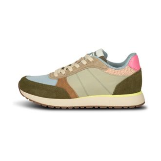 Woden Schoenen, Dames, Veelkleurig, 37 EU, Leer, Color-Blocked Leren Sneakers met Kurkzool