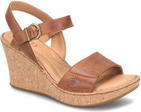 B&oslash;rn Janine Wedge Sandal in Brown Leather at Nordstrom Rack, Size 11