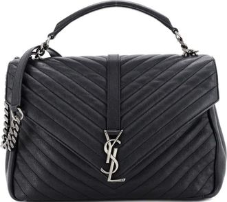 Saint Laurent Borsa a spalla Classic Monogram College grande in pelle matelass&eacute; con motivo chevron - Nero