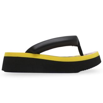 FLY London COLY287FLY Leather Womens Toe Post Sandals - Black Yellow - Size:UK 4