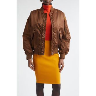 Saint Laurent Recycled Nylon Bomber Jacket in Brun Clair at Nordstrom, Size 2 Us