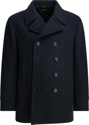 Tom Ford Double-Breasted Wool Peacoat - Heren - Mantel - Blauw - XL - Katoen - Jassen