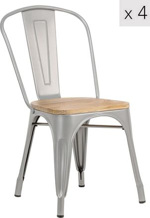 Nordlys Set 4 sillas estilo industrial en acero y madera