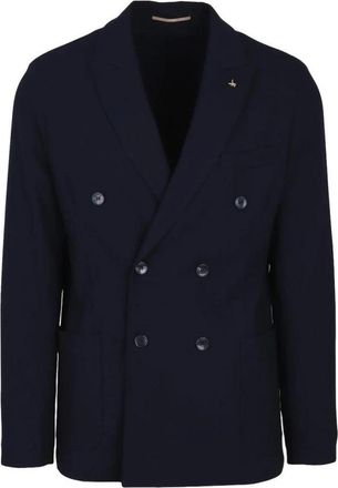 AT.P. CO Blauwe Double-Breasted Blazer met Peak Revers - Heren - Blazers - Blauw - 2XL - Polyester - Jassen