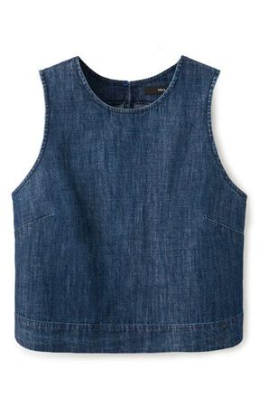 Mango Sleeveless Chambray Crop Top in Open Blue at Nordstrom, Size Small