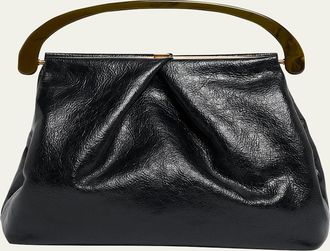 Dries Van Noten Pleated Crinkled Leather Top-Handle Bag