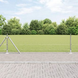 Berkfield Home Welded Wire Fence with 13 Flanged Posts 0.4x50 m Galvanised Steel in Grey