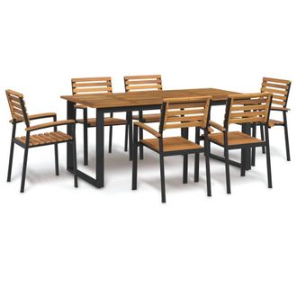 Berkfield Home 7 Piece Garden Dining Set Solid Wood Acacia & Metal in Brown