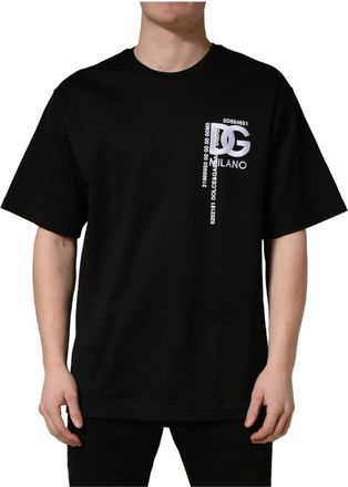 Dolce & Gabbana T-Shirts, male, Black, Size: 2XL Cotton T-shirt with DG Milano logo embroidery