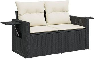 vidaXL Sof&aacute; De Jard&iacute;n 2 Plazas Con Cojines Rat&aacute;n Sint&eacute;tico Negro Vidaxl