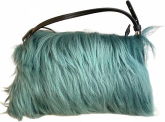 Gavazzeni Womens Amelie Leather Fur Pouch Bag In Green
