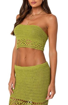 Edikted Ida Open Knit Tube Top in Green at Nordstrom, Size Medium