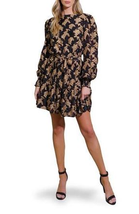 Flying Tomato Solid Long Sleeve Minidress in Black/Gold at Nordstrom Rack, Size Medium