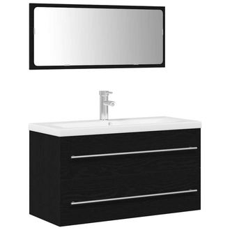 Berkfield Home Bathroom Sink Cabinet with Built-in Basin Black Oak Engineered Wood