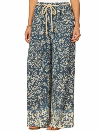 Democracy Ab Leisure Skyrise Rope Belt Wide Leg Pants In Deep Shadow Multi