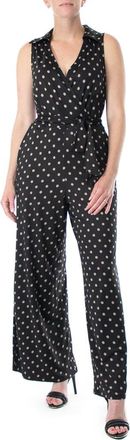 Nina Leonard Sleeveless Faux Wrap Jumpsuit in Black/mink at Nordstrom Rack, Size X-Large