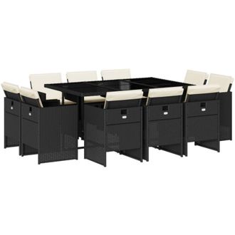 vidaXL Set De Comedor Jard&iacute;n 11 Pzas Con Cojines Rat&aacute;n Sint&eacute;tico Negro Vidaxl
