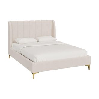 Rendez-Vous D&eacute;co Cama de matrimonio de 140x190 cm en tejido beige con pies dorados