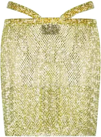 Santa Brands Gele Mesh Rok met Kristalversieringen - Dames - Korte rokken - Geel - M/L - Polyester - Rokken