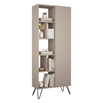 Dmora Biblioteca Lince, Estanter&iacute;a 4 Niveles, Una Puerta, Montaje En Pared, 79x32x190h Cm Beige