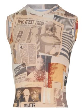 Jean Paul Gaultier ribbed journal-print tank top - Neutrals