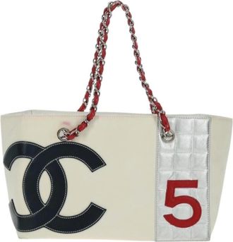 Chanel Pre-owned Tote Bags, female, White, Size: ONE SIZE Pre-owned Vintage Canvas Tote Bag