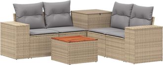 vidaXL Juego De Sof&aacute; 6 Uds. Beige Y Gris Claro Rat&aacute;n Sint&eacute;tico Y Acero Vidaxl