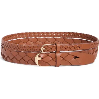 Nordstrom Double Braid Leather Belt in Cognac at Nordstrom, Size X-Small