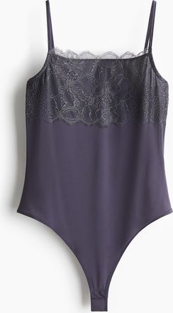 H&M Tangabody mit Spitze - Purple