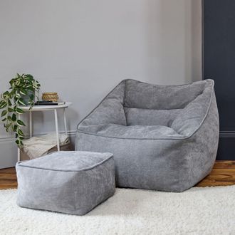Icon Brand Natalia Chenille Adults Bean Bag Armchair & Pouffe, Large Beanbag & Footstool Grey | Size: XL