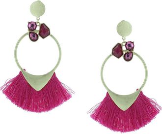 Olivia Welles Gold-Plated Mamba Fringe Drop Earrings in Worn Gold /Fuchsia at Nordstrom Rack