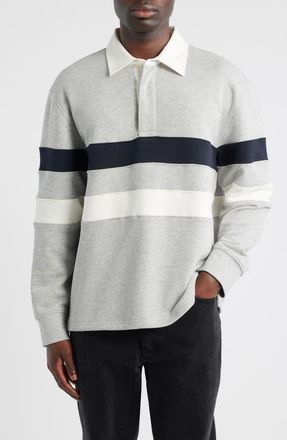 Wax London Rowhill Stripe Organic Cotton Rugby Shirt in Grey Marl Stripe at Nordstrom, Size X-Small