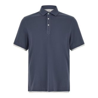 Brunello Cucinelli Piqu&eacute; Polo Shirt - male - Brunello Cucinelli - Polo Shirts - Blue - XL - Tops