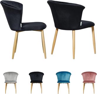 Life Interiors Life Interiors - Juego De 2 Sillas De Comedor Elsa De Terciopelo - Sillas De Comedor Modernas Tapizadas Con Patas De Madera - Negro
