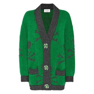 Philipp Plein Truien & Vesten, Dames, Groen, XL, Wol, Lurex Mohair Cardigan V Neck Skull & Bones