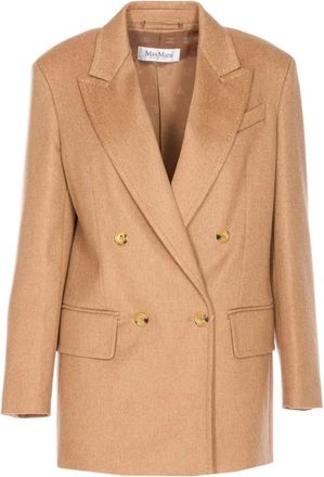 Max Mara Bruine double-breasted jas met klepzakken - Dames - Blazers - Bruin - 3XS - Jassen