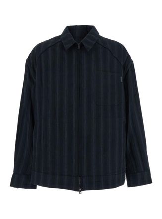 Juun.J Black Jacket With Classic Collar And All-Over Stirped Motif In Wool And Cotton Blend Man
