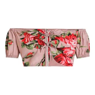 Dolce & Gabbana Blouses, female, Pink, Size: XS Rose Bouquet-Print Cotton Top